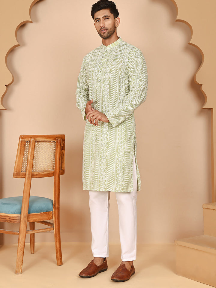 Embroidered Cotton Kurta With Churidar