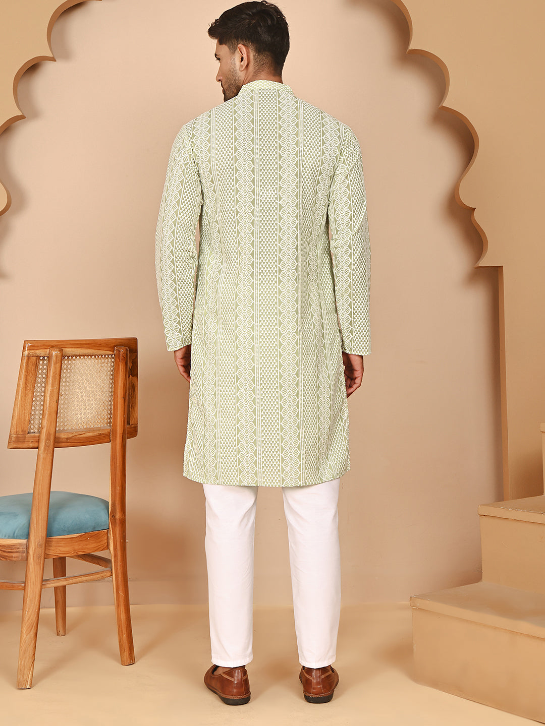 Embroidered Cotton Kurta With Churidar