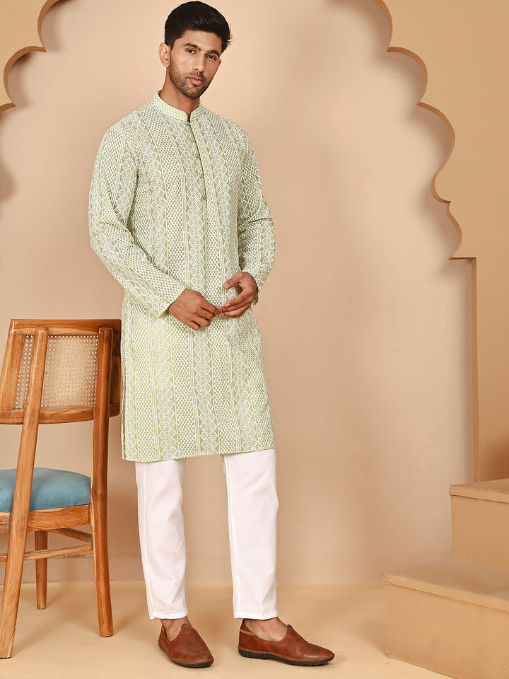 Embroidered Cotton Kurta With Churidar