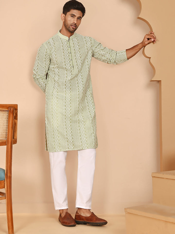 Embroidered Cotton Kurta With Churidar