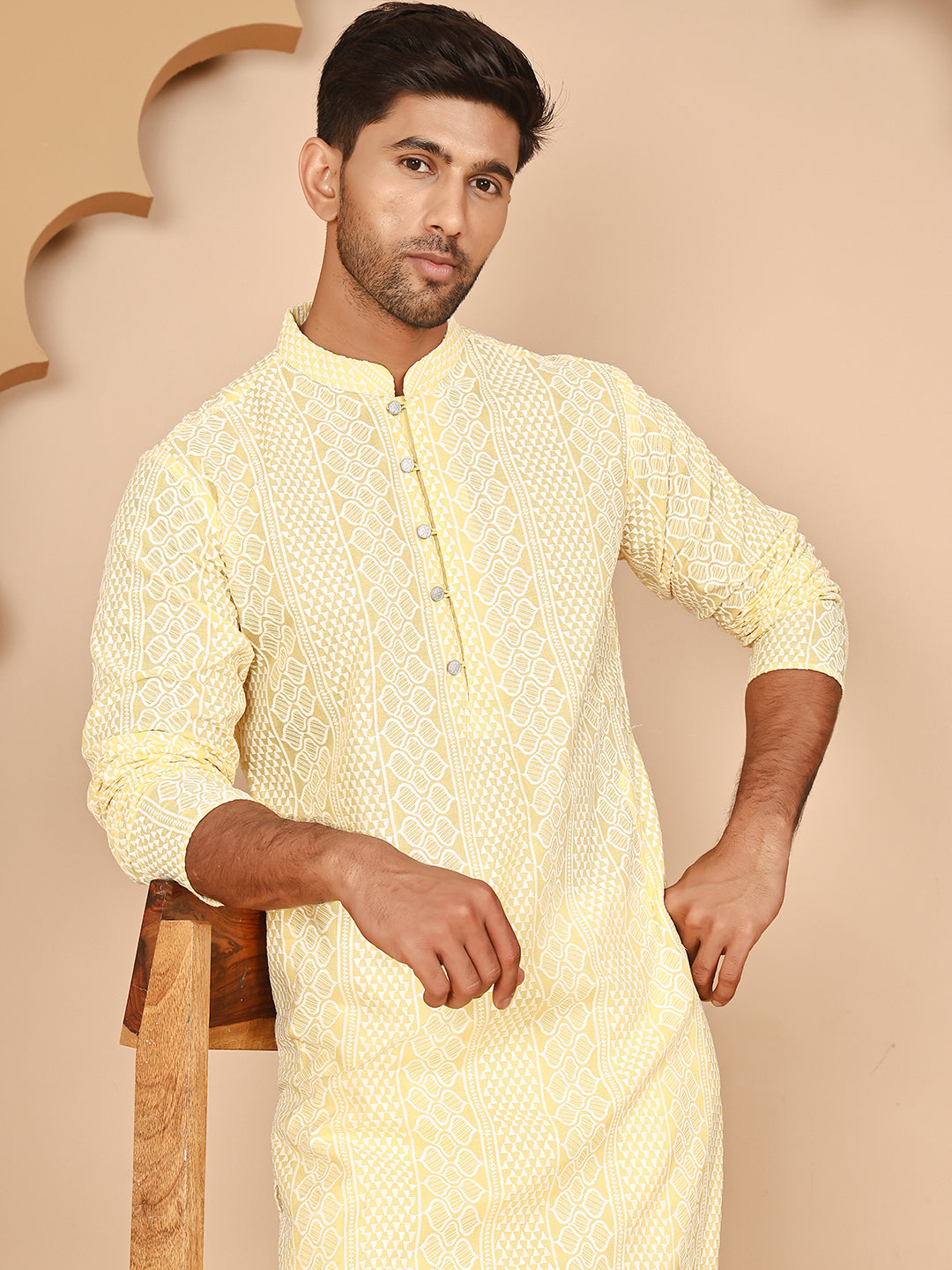 Embroidered Cotton Kurta With Churidar