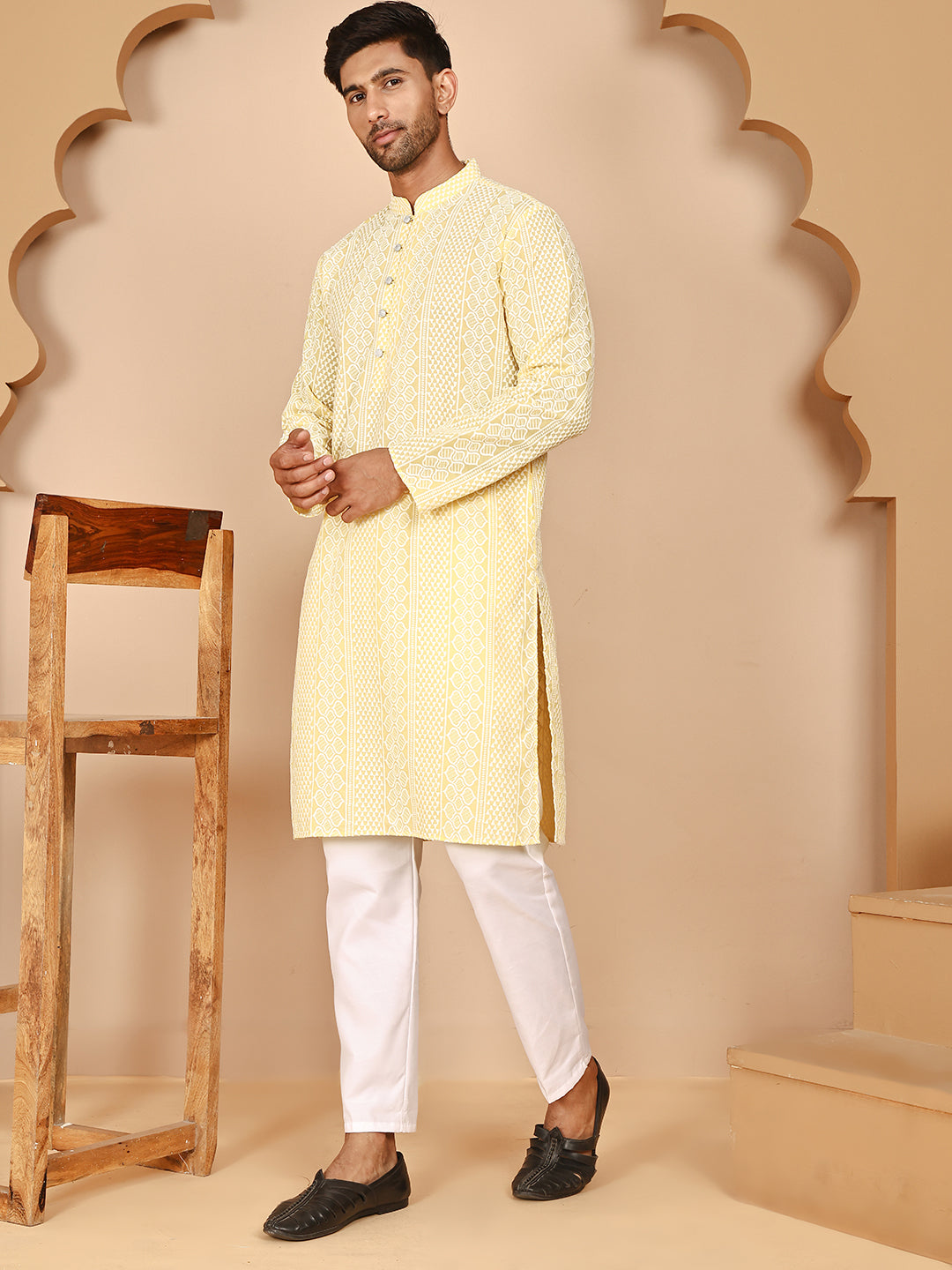 Embroidered Cotton Kurta With Churidar