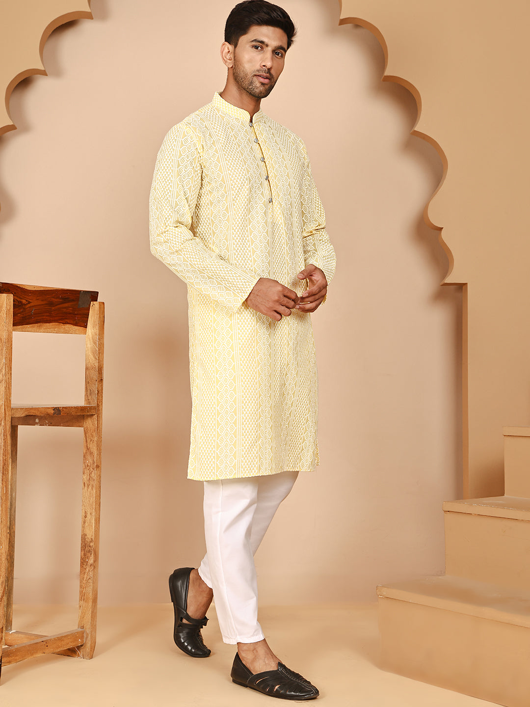 Embroidered Cotton Kurta With Churidar