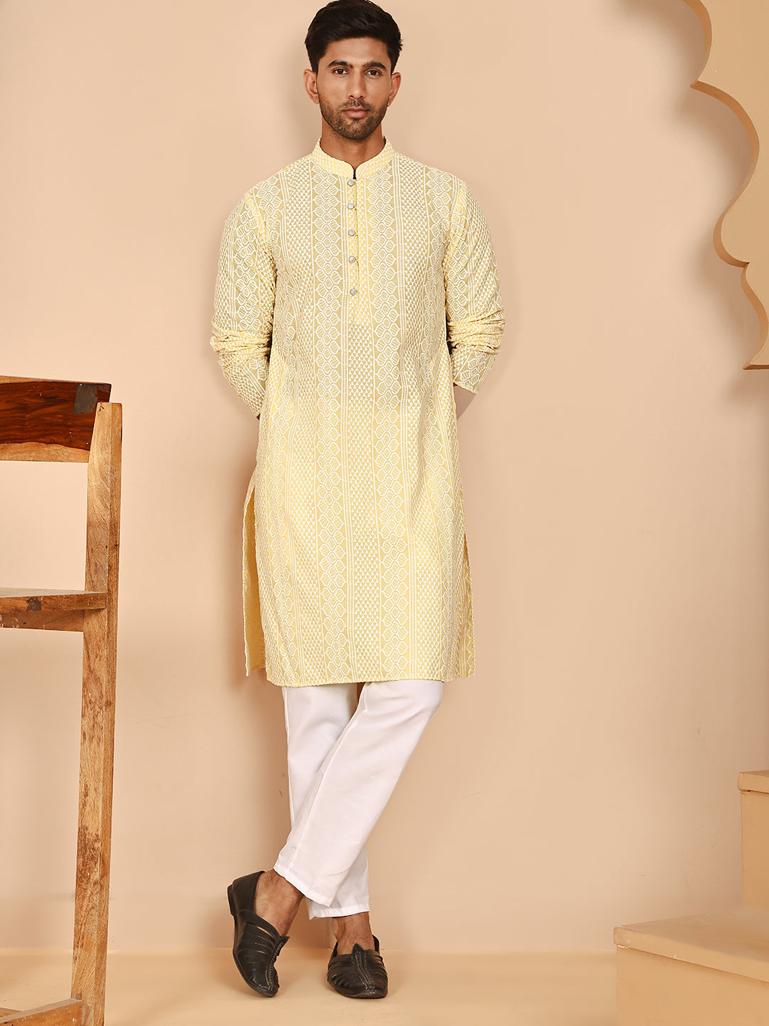 Embroidered Cotton Kurta With Churidar