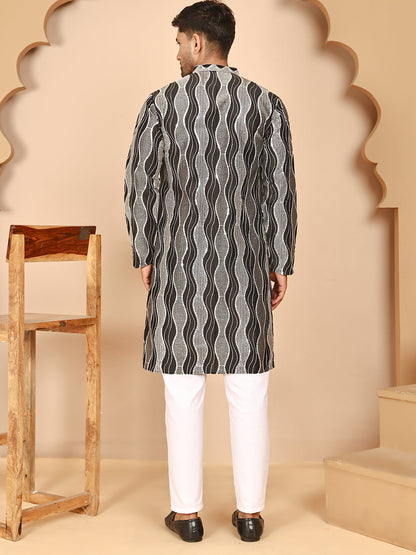 Silk Blend Kurta Pyjama Set With Mirror Work Embroidery