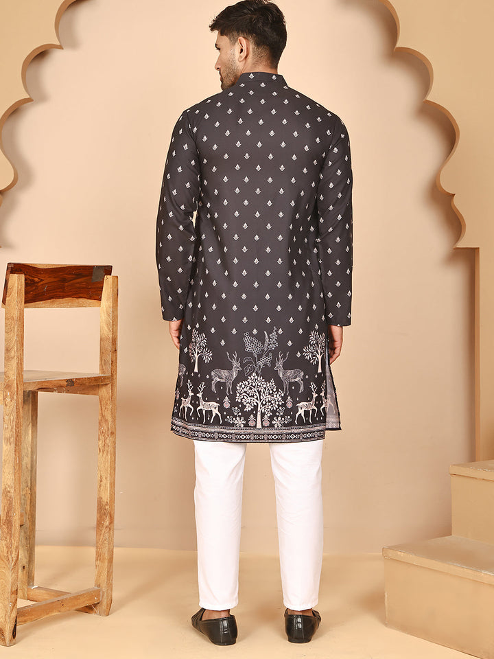 Men’S Ethnic Printed Kurta With White Pyjama