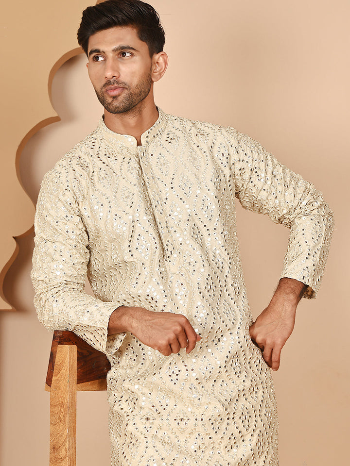 Traditional Mirror Embroidered Kurta Set For Men