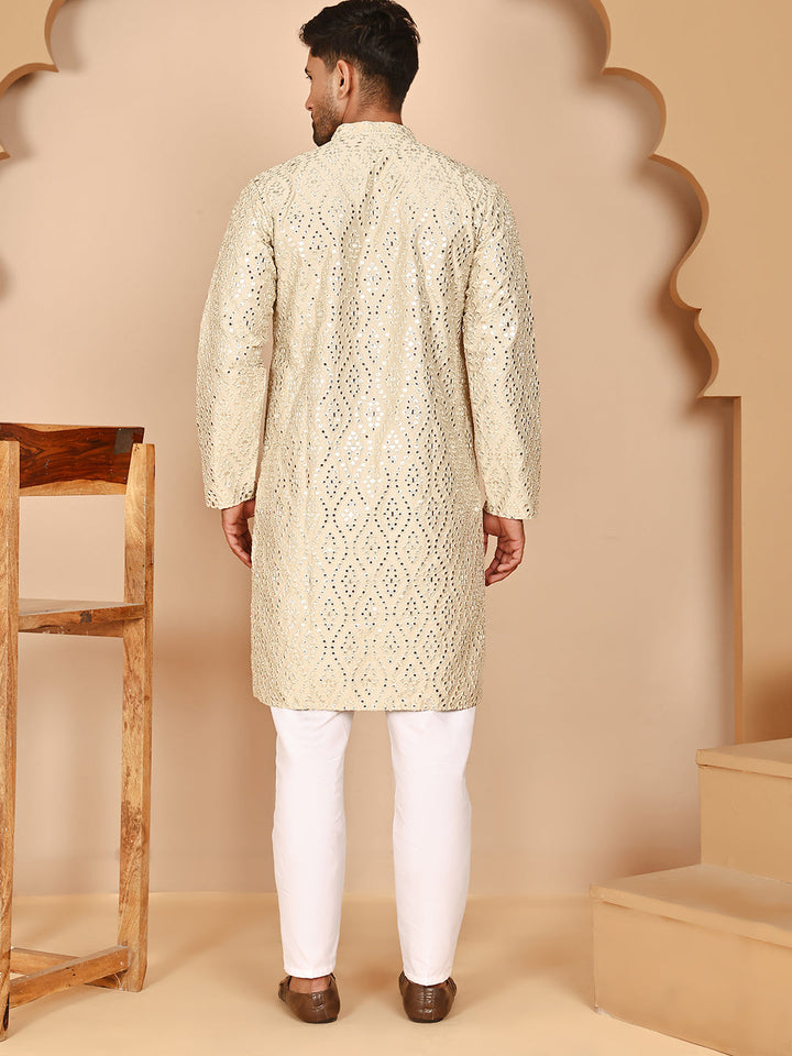 Traditional Mirror Embroidered Kurta Set For Men