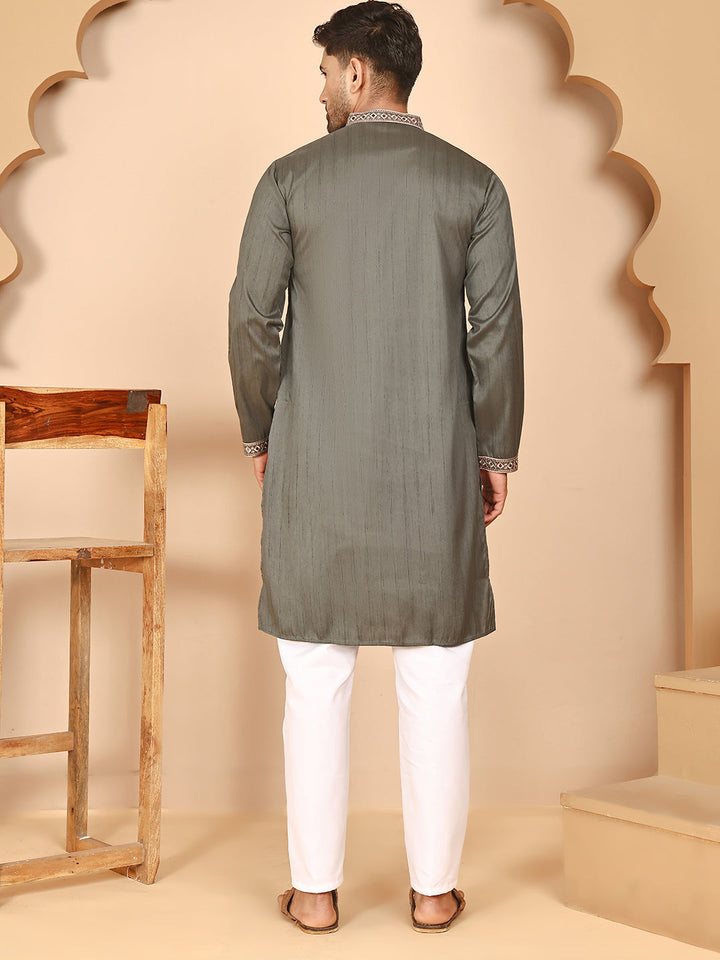 Embroidered Neck Kurta Set For Men