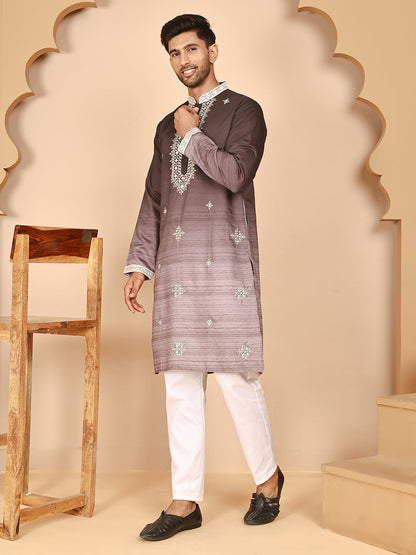 Men’S Traditional Ombre Kurta Set With Delicate Thread Work
