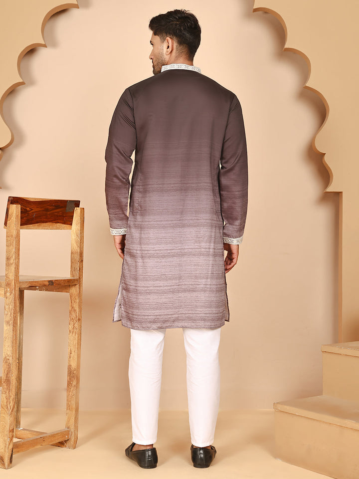 Men’S Traditional Ombre Kurta Set With Delicate Thread Work