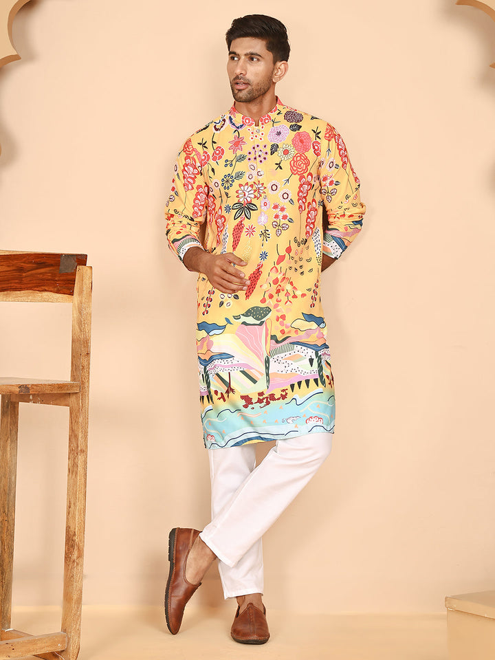Printed Kurta Pyjama With Artistic Design