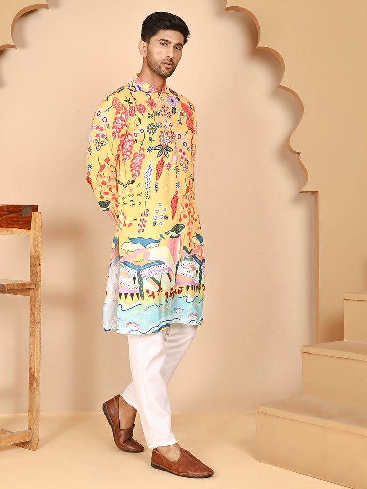 Printed Kurta Pyjama With Artistic Design