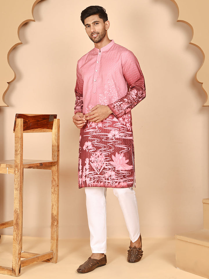 Thread Work &amp; Sequin Embellished Printed Kurta Set For Men