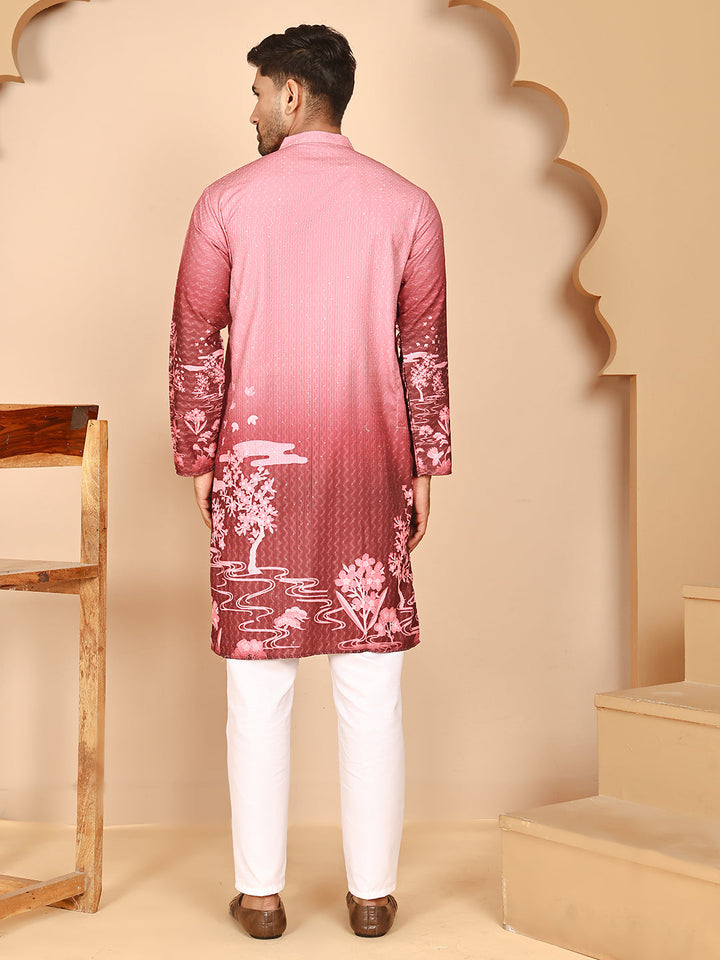 Thread Work &amp; Sequin Embellished Printed Kurta Set For Men