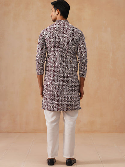 Classic Geometric Embroidered Kurta Pyjama