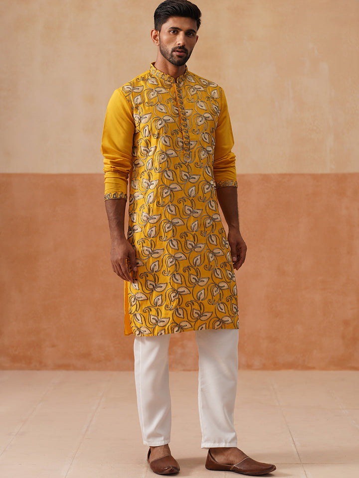 Floral Thread Embroidered Silk Blend Kurta Set