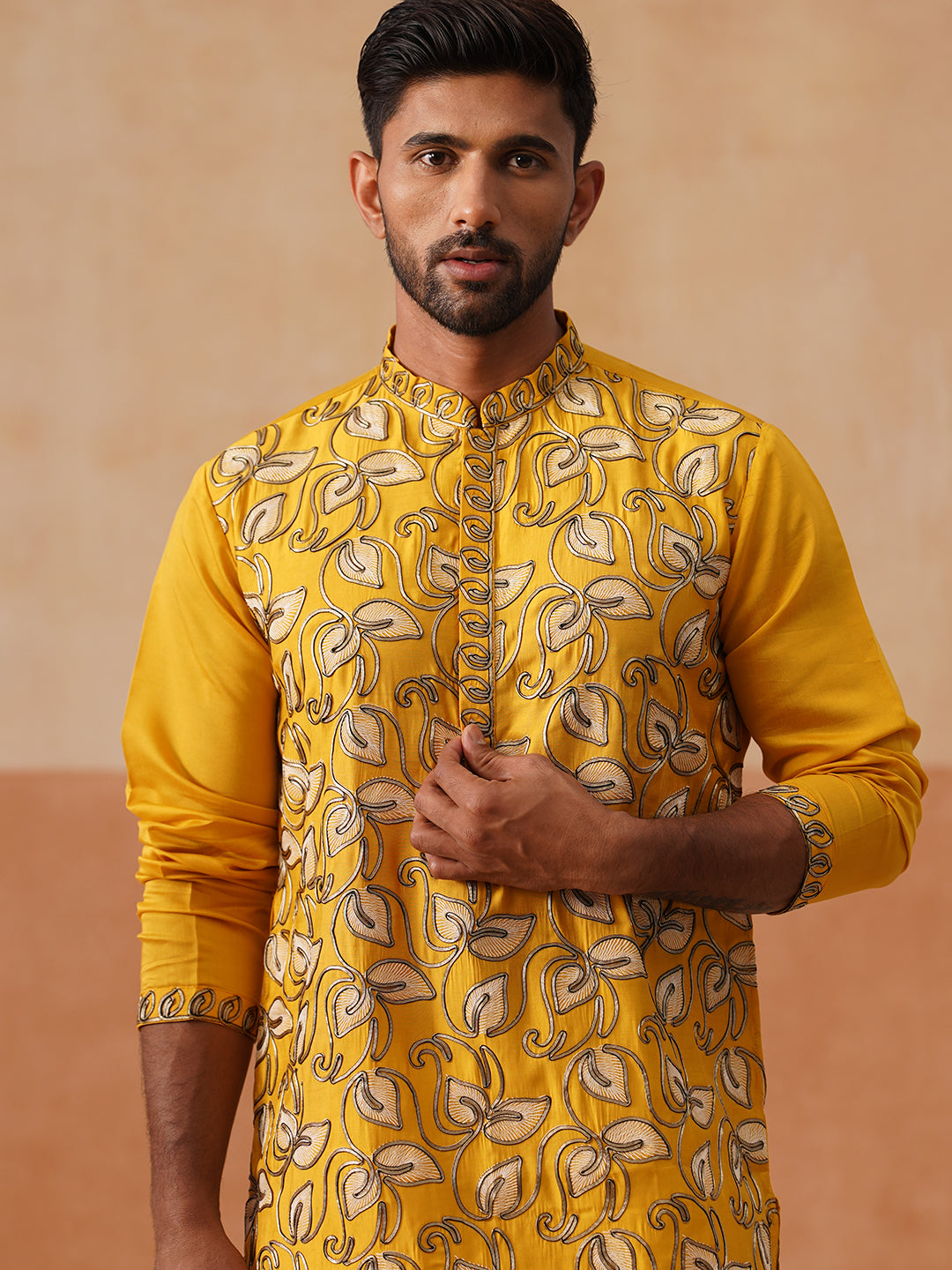 Floral Thread Embroidered Silk Blend Kurta Set