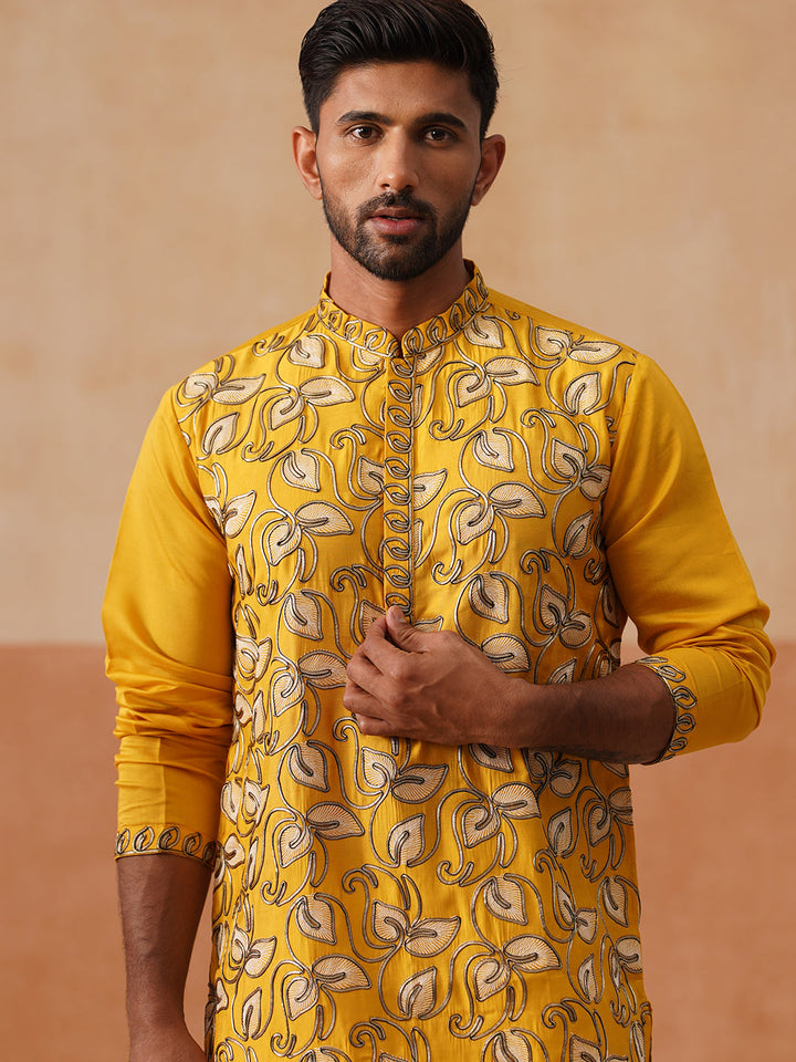 Floral Thread Embroidered Silk Blend Kurta Set