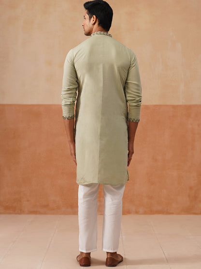 Floral Thread Embroidered Silk Blend Kurta Set