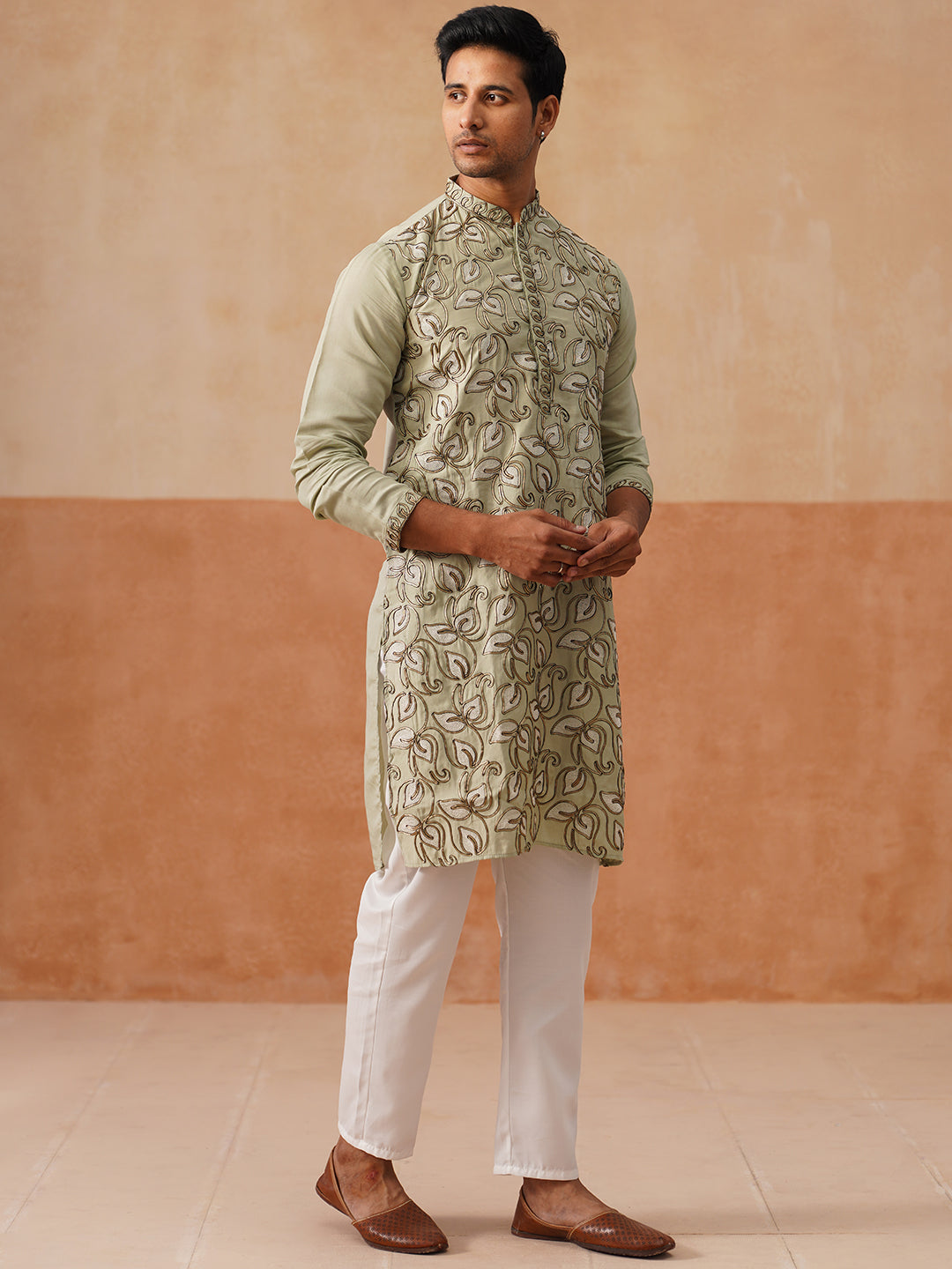 Floral Thread Embroidered Silk Blend Kurta Set