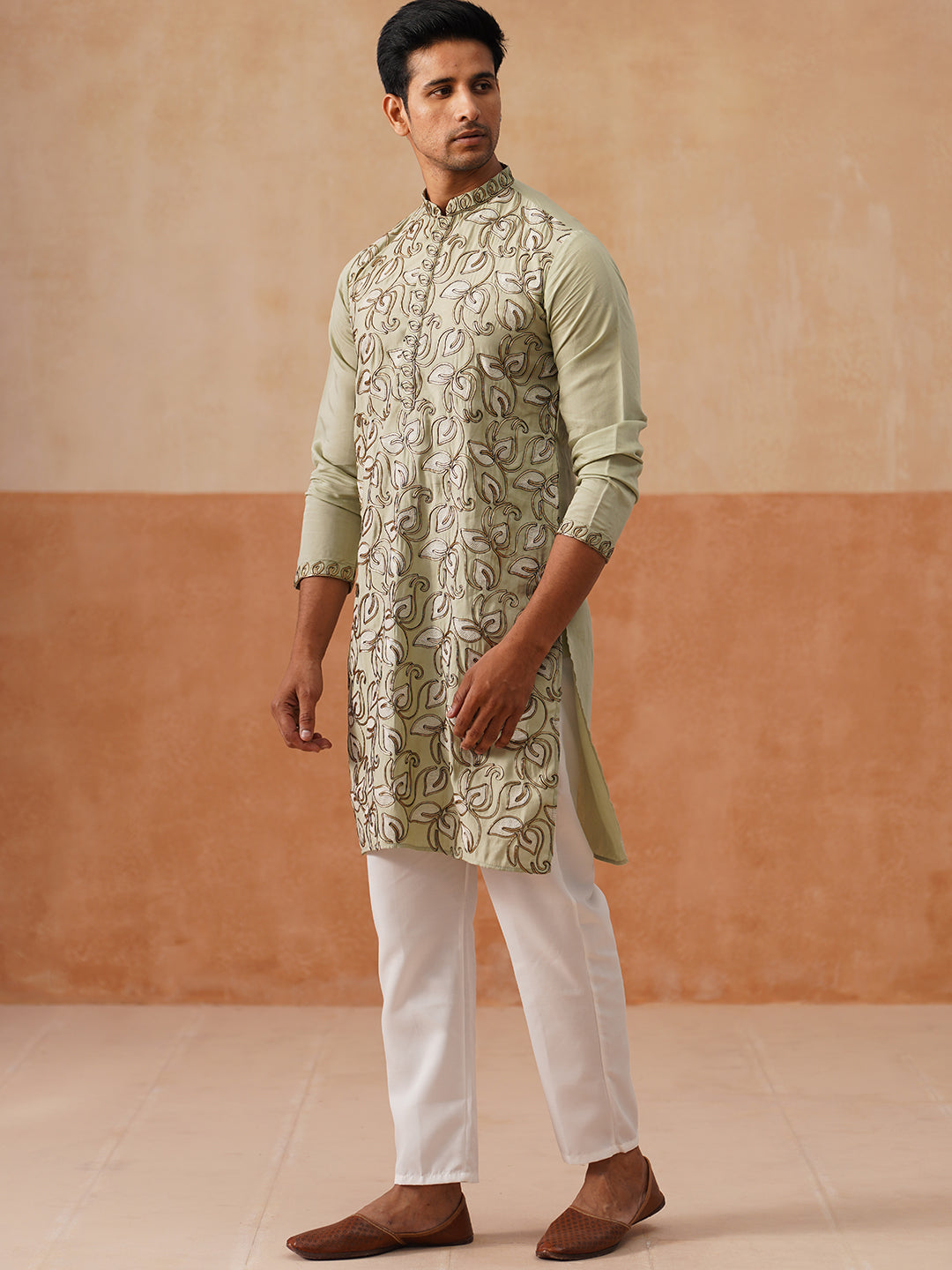 Floral Thread Embroidered Silk Blend Kurta Set