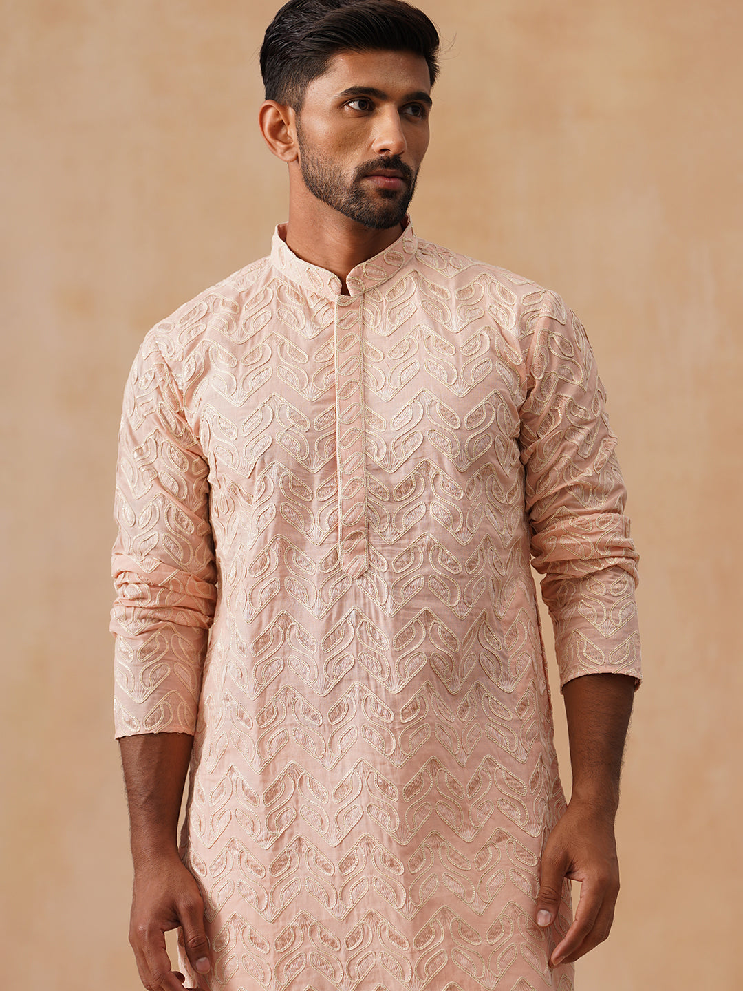 Floral Thread Embroidered Silk Blend Kurta Set