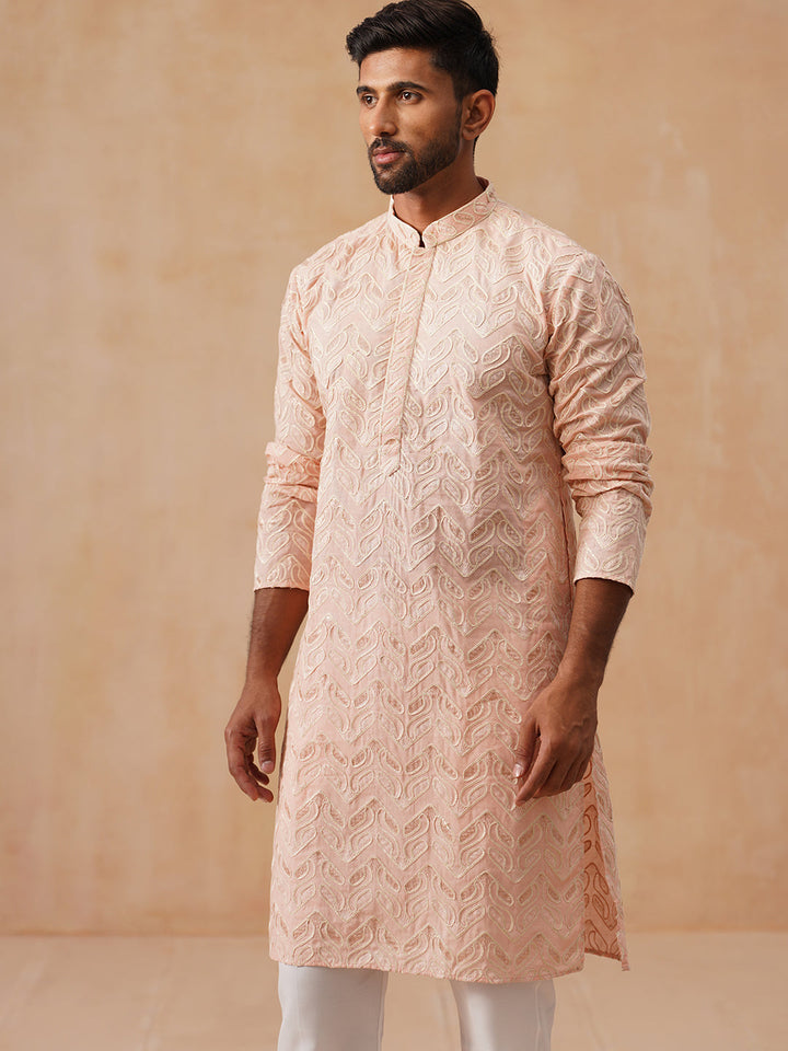 Floral Thread Embroidered Silk Blend Kurta Set