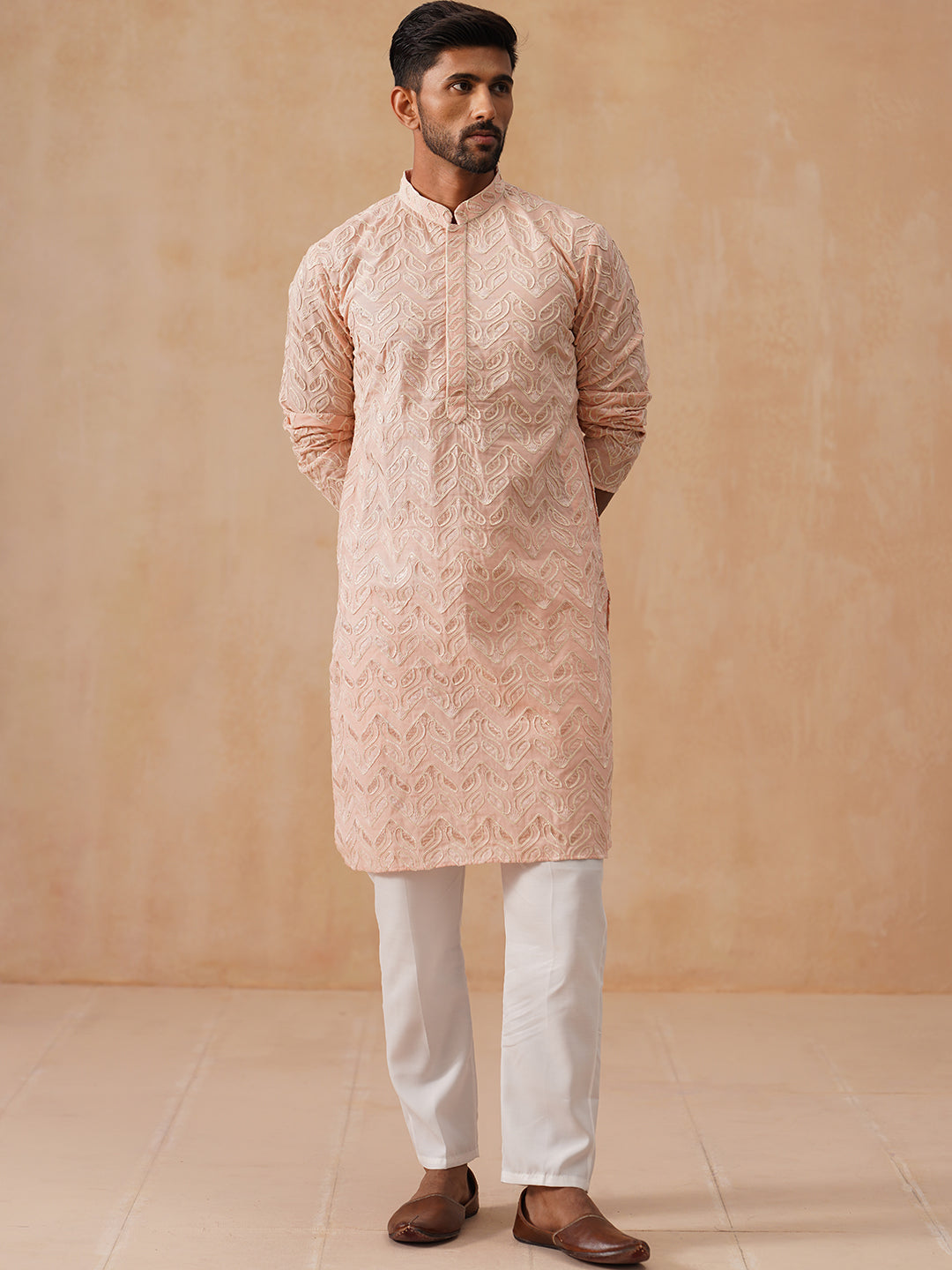 Floral Thread Embroidered Silk Blend Kurta Set