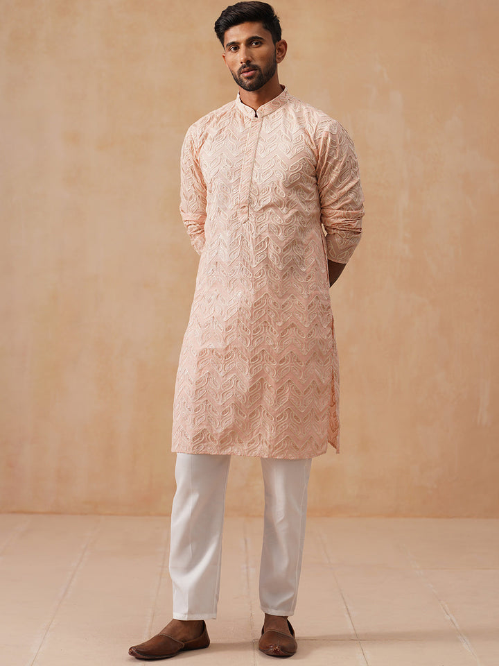 Floral Thread Embroidered Silk Blend Kurta Set