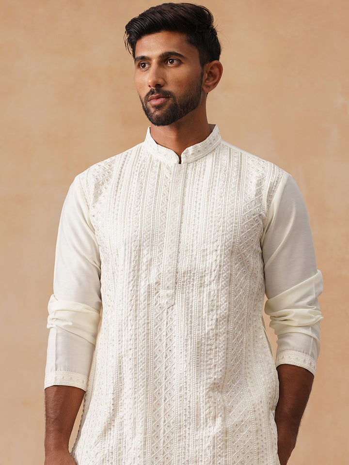 Embroidered Silk Blend Kurta Pajama Set