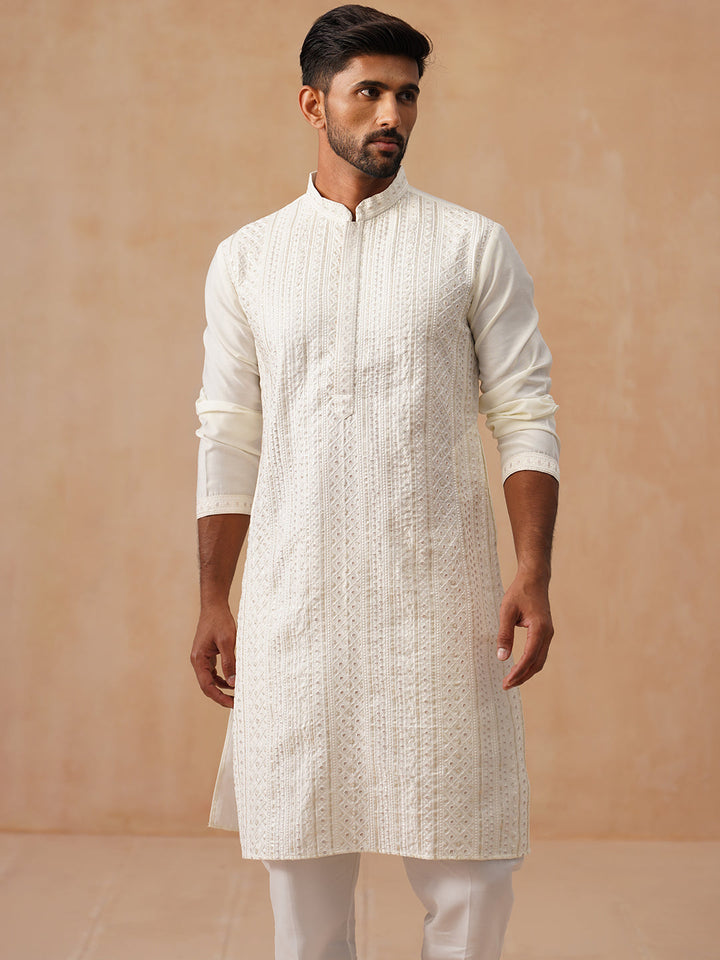 Embroidered Silk Blend Kurta Pajama Set