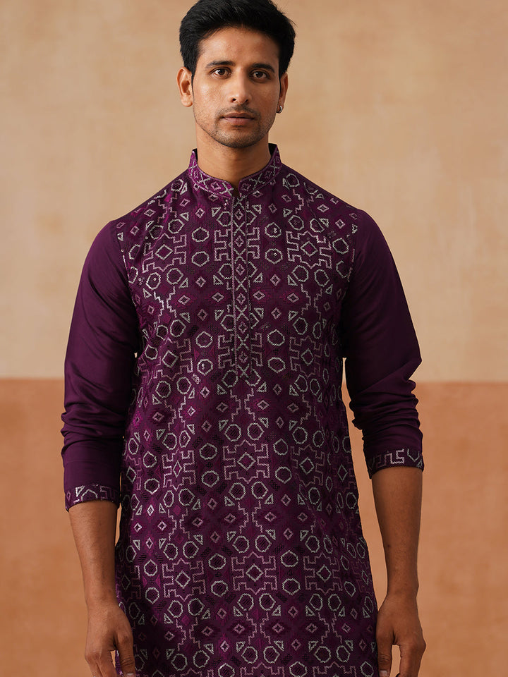 Ethnic Kurta Pyjama Set In Luxurious Silk Blend