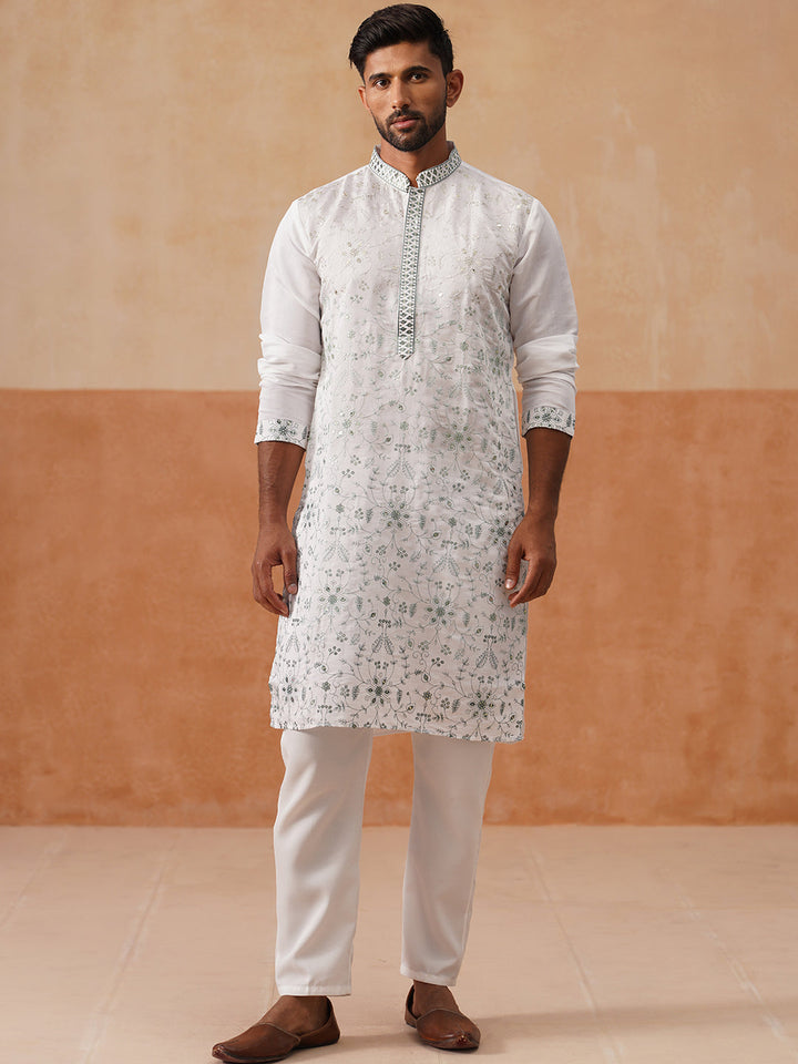 Men’S Silk Blend Embroidered Kurta Pyjama Set