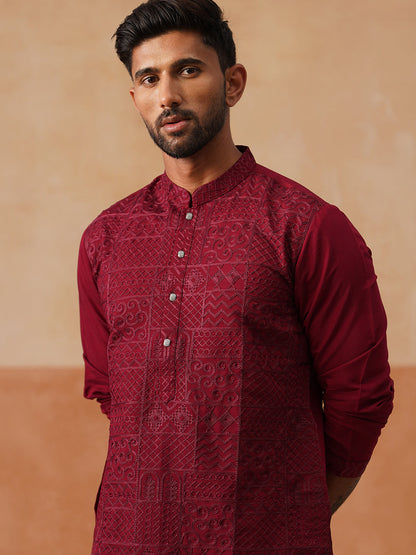 Men'S Silk Blend Embroidered Kurta Pyjama Set