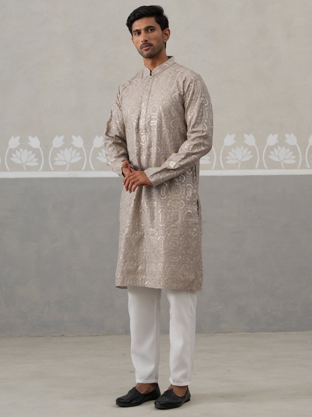 Silk Blend Designer Embroidered Kurta Pyjama