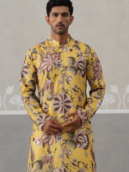 Men'S Floral Printed Cotton Straight Kurta Pyjama Set.