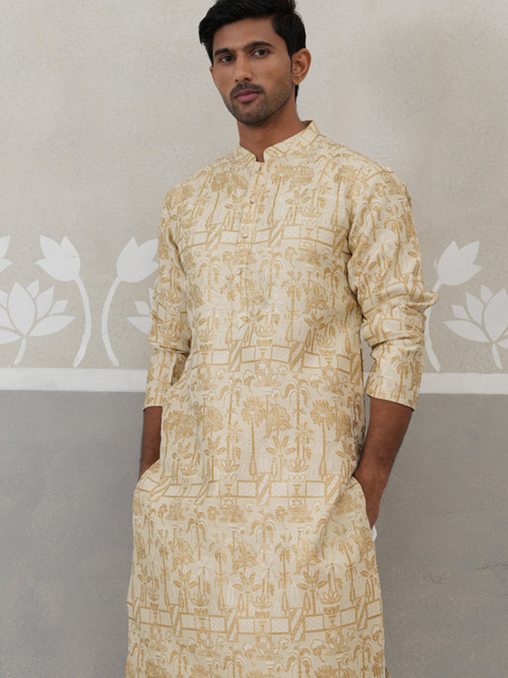 Designer Silk Blend Kurta Pyjama For Men