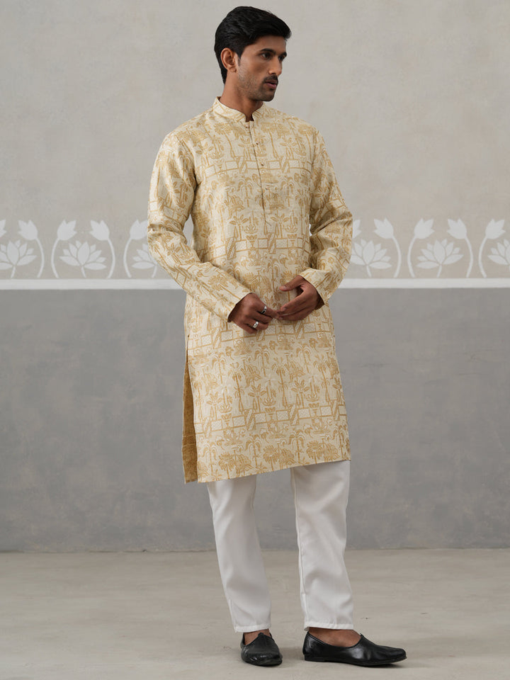 Designer Silk Blend Kurta Pyjama For Men