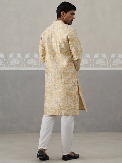 Designer Silk Blend Kurta Pyjama For Men