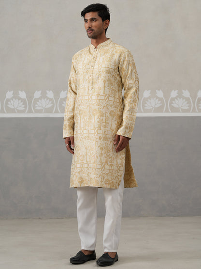 Designer Silk Blend Kurta Pyjama For Men