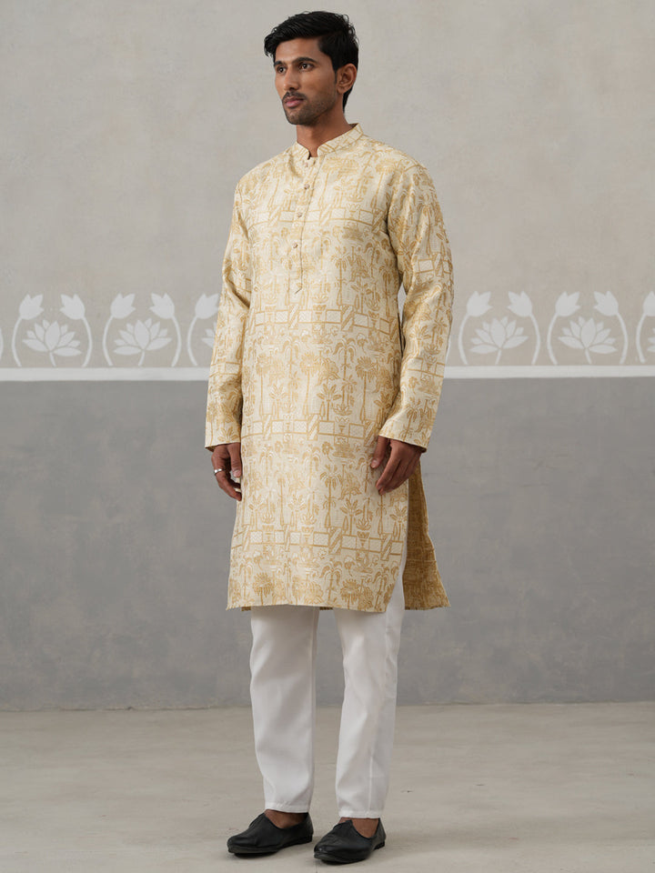 Designer Silk Blend Kurta Pyjama For Men