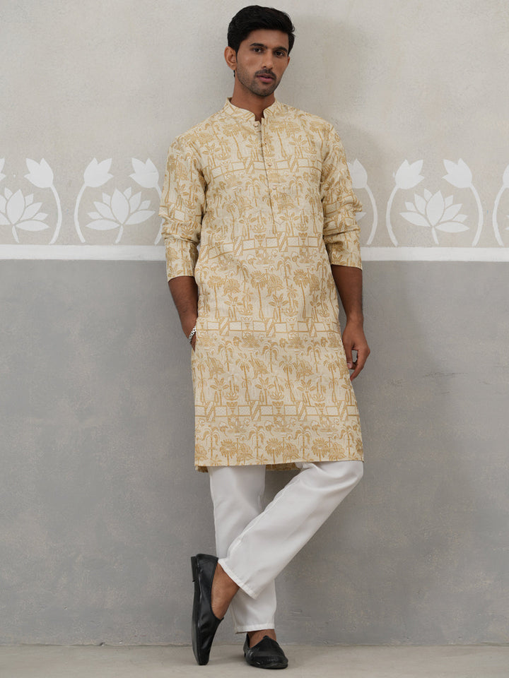 Designer Silk Blend Kurta Pyjama For Men
