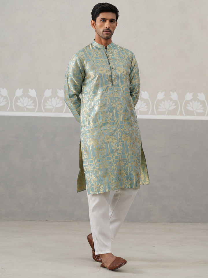 Designer Silk Blend Kurta Pyjama For Men