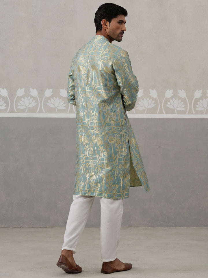 Designer Silk Blend Kurta Pyjama For Men