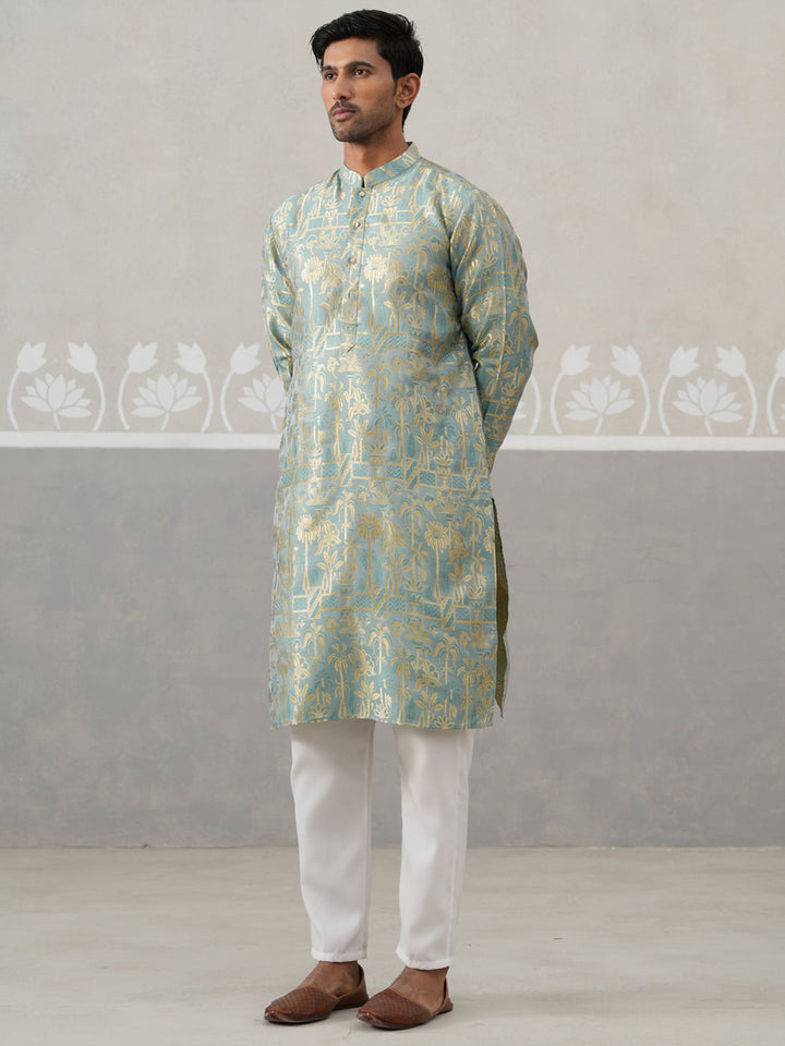 Designer Silk Blend Kurta Pyjama For Men