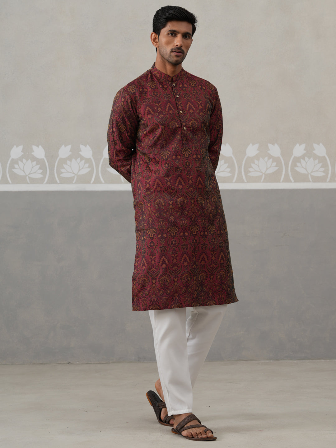 Silk Blend Designer Kurta Pyjama For Men
