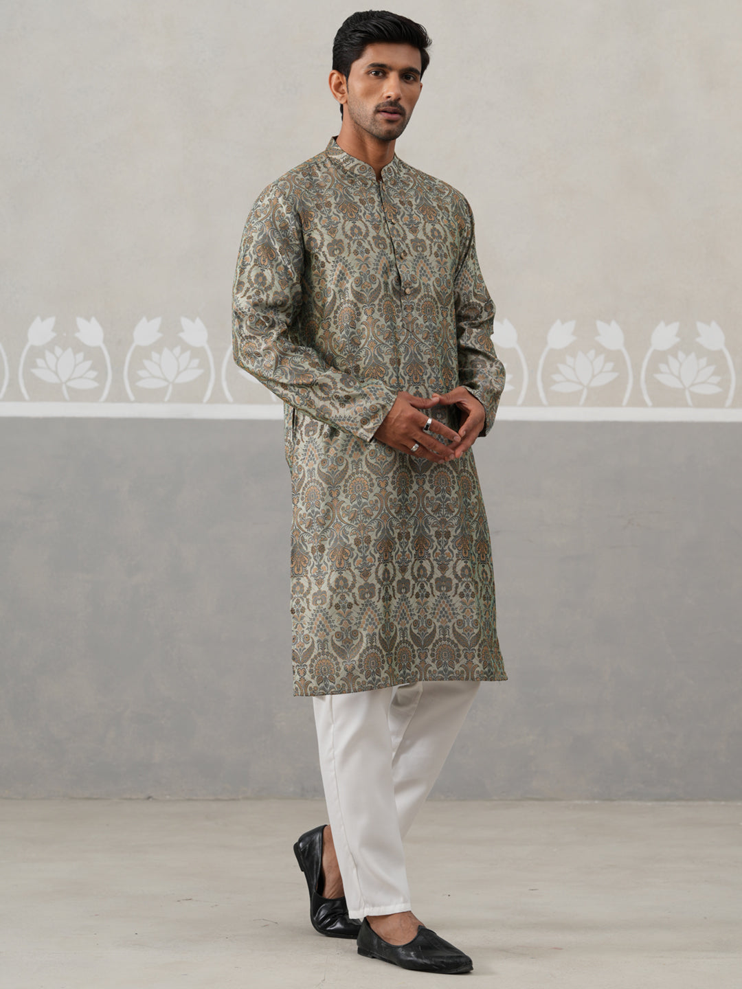 Silk Blend Designer Kurta Pyjama For Men