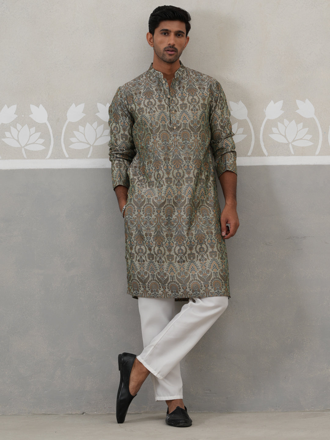 Silk Blend Designer Kurta Pyjama For Men