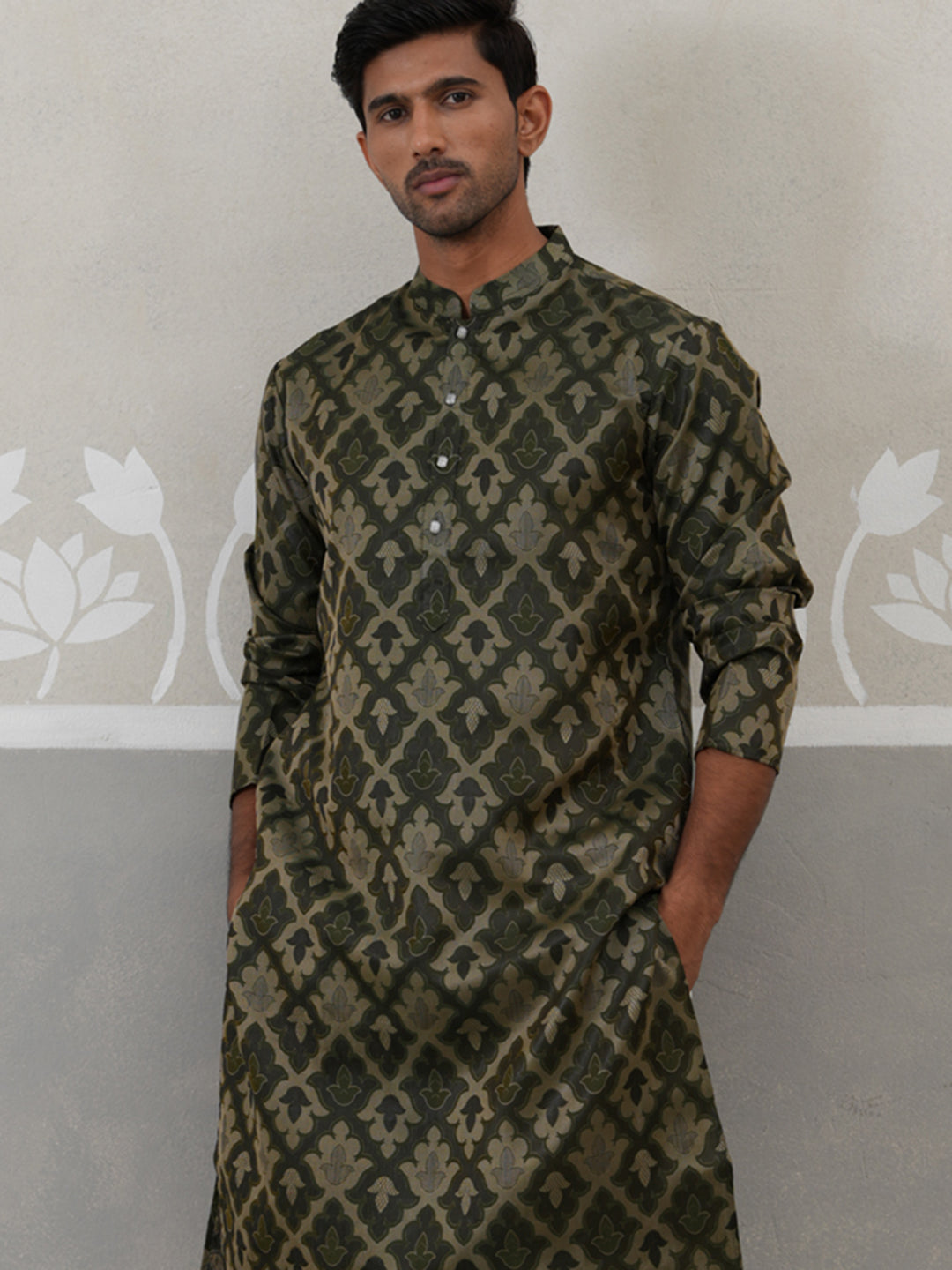 Silk Blend Woven Design Kurta Pyjama Set